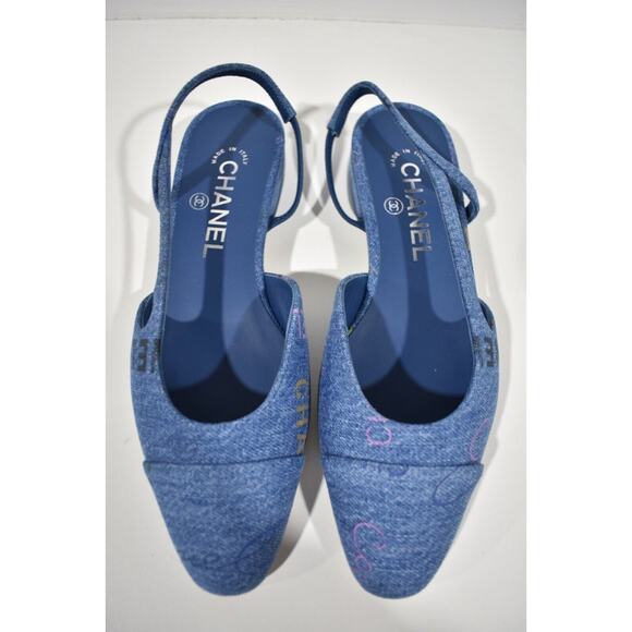 Chanel 22P Mademoiselle Coco Sling Light Blue Denim Slingback Ballet Flat 39 - Picture 8 of 11